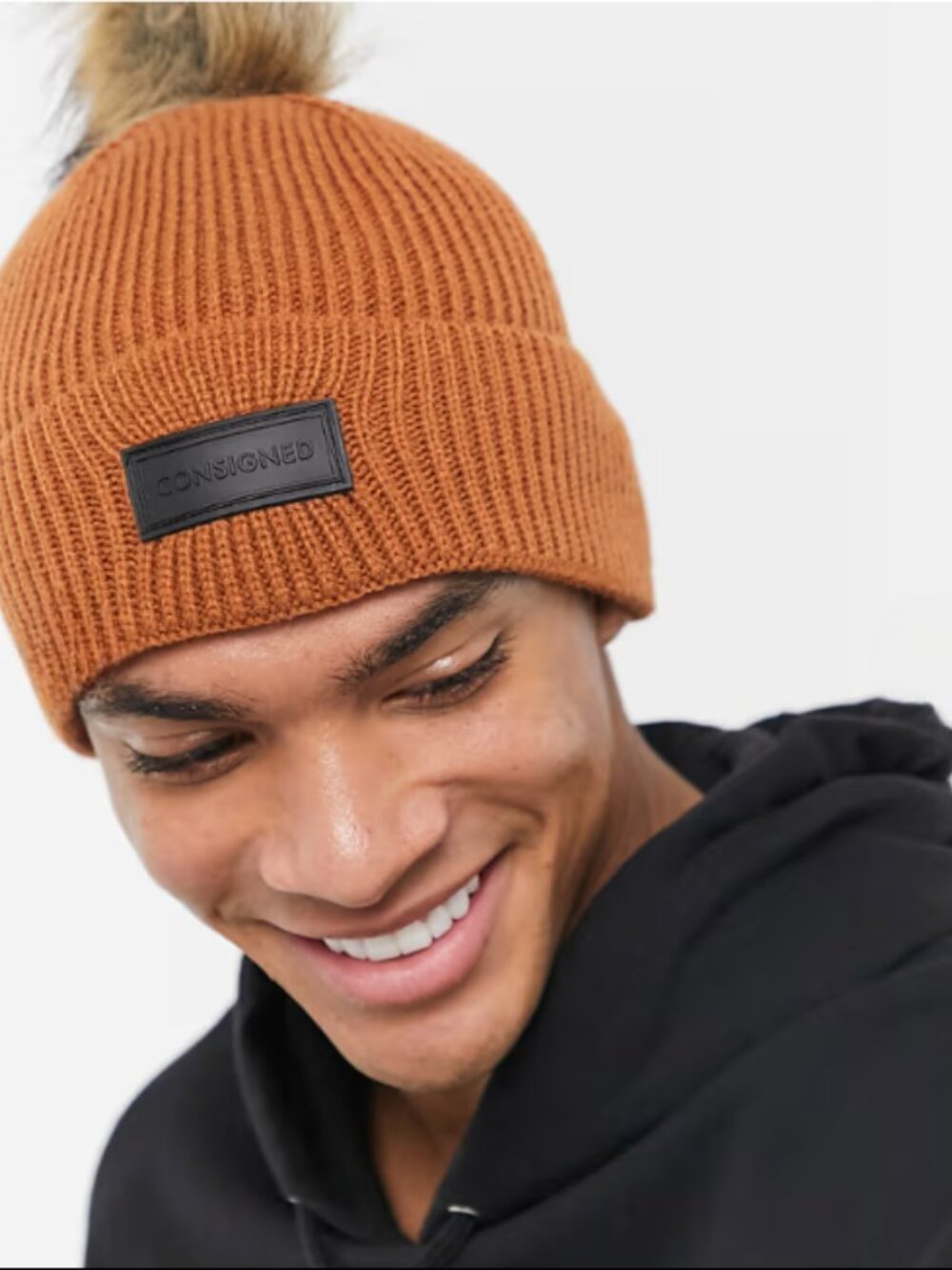 Consigned Tan Pom Pom Beanie Hat Knit Winter Accessory One Size 1832246 New